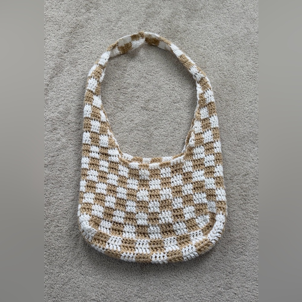 Stylish Tan and White Checkered Women's Bag